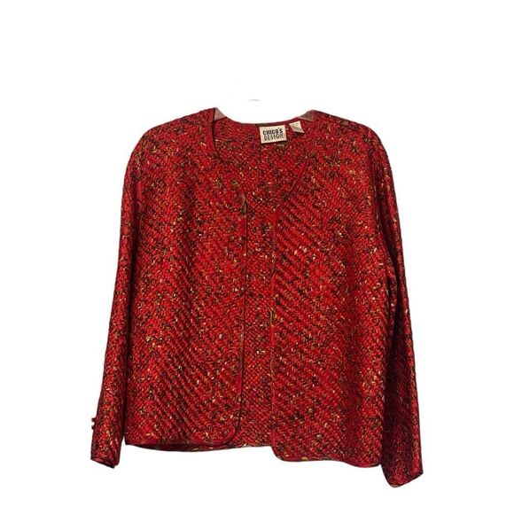Vintage Chico's Art-to-Wear Red Multi Satin Silk Basket Woven Jacket Sz 1 (med) - Picture 1 of 8